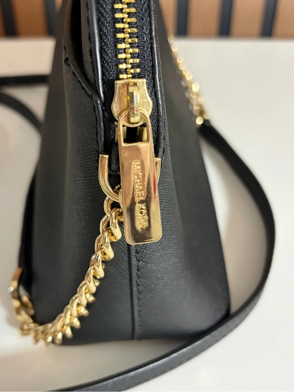 Michael Kors Black Saffiano Dome Crossbody with Gold Logo
